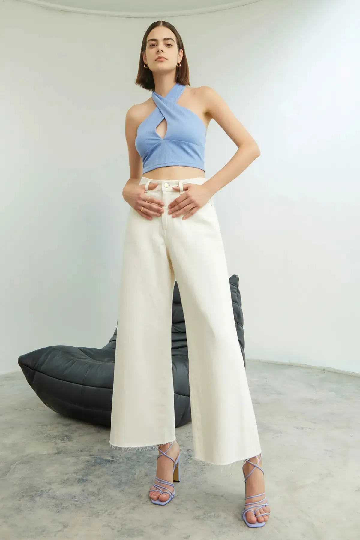 Cut Out Backless Halter Crop Top