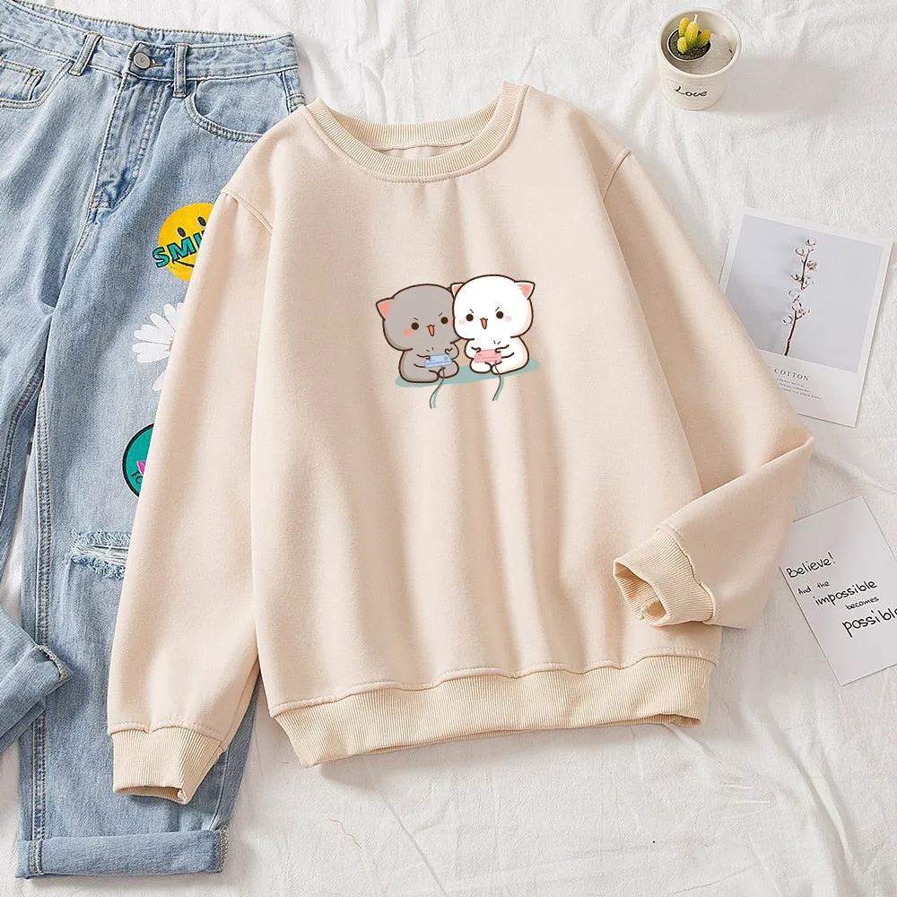 Cute Milk Bear Thicken Printed Pullover Hoodies for Women