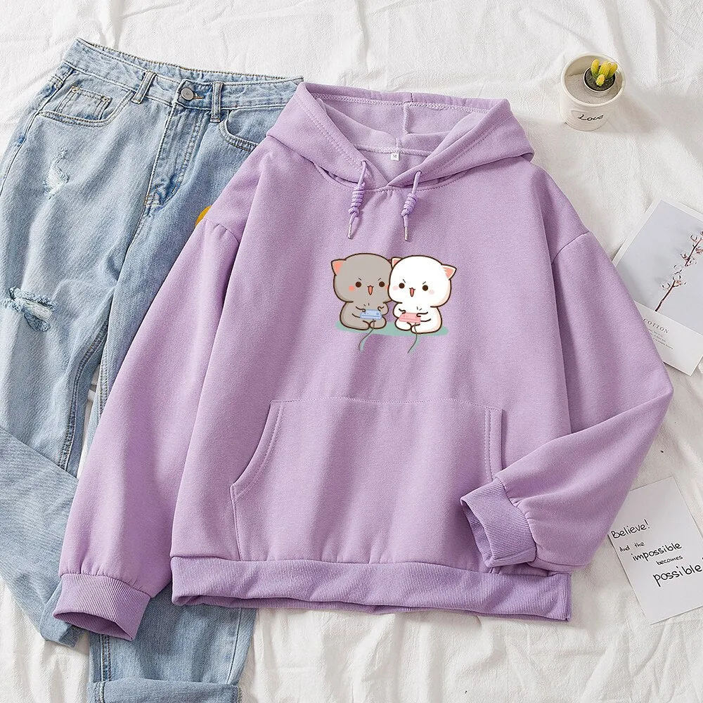 Cute Milk Bear Thicken Printed Pullover Hoodies for Women