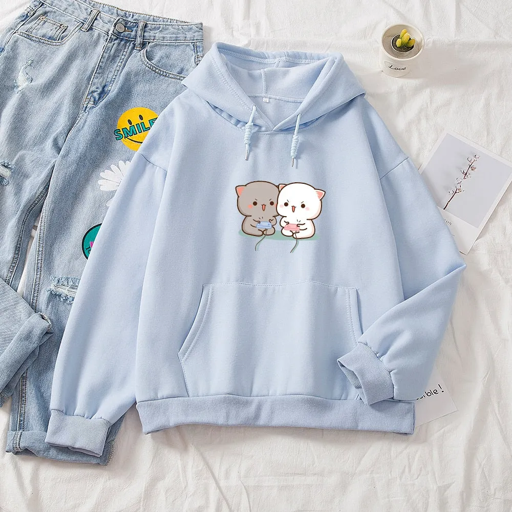 Cute Milk Bear Thicken Printed Pullover Hoodies for Women