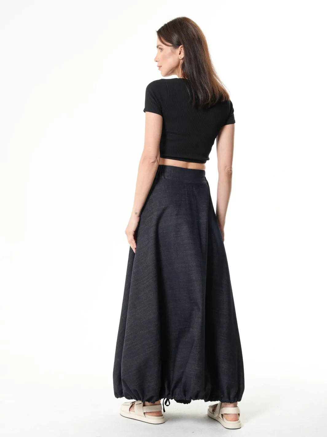 Dark Denim Skirt With Linen