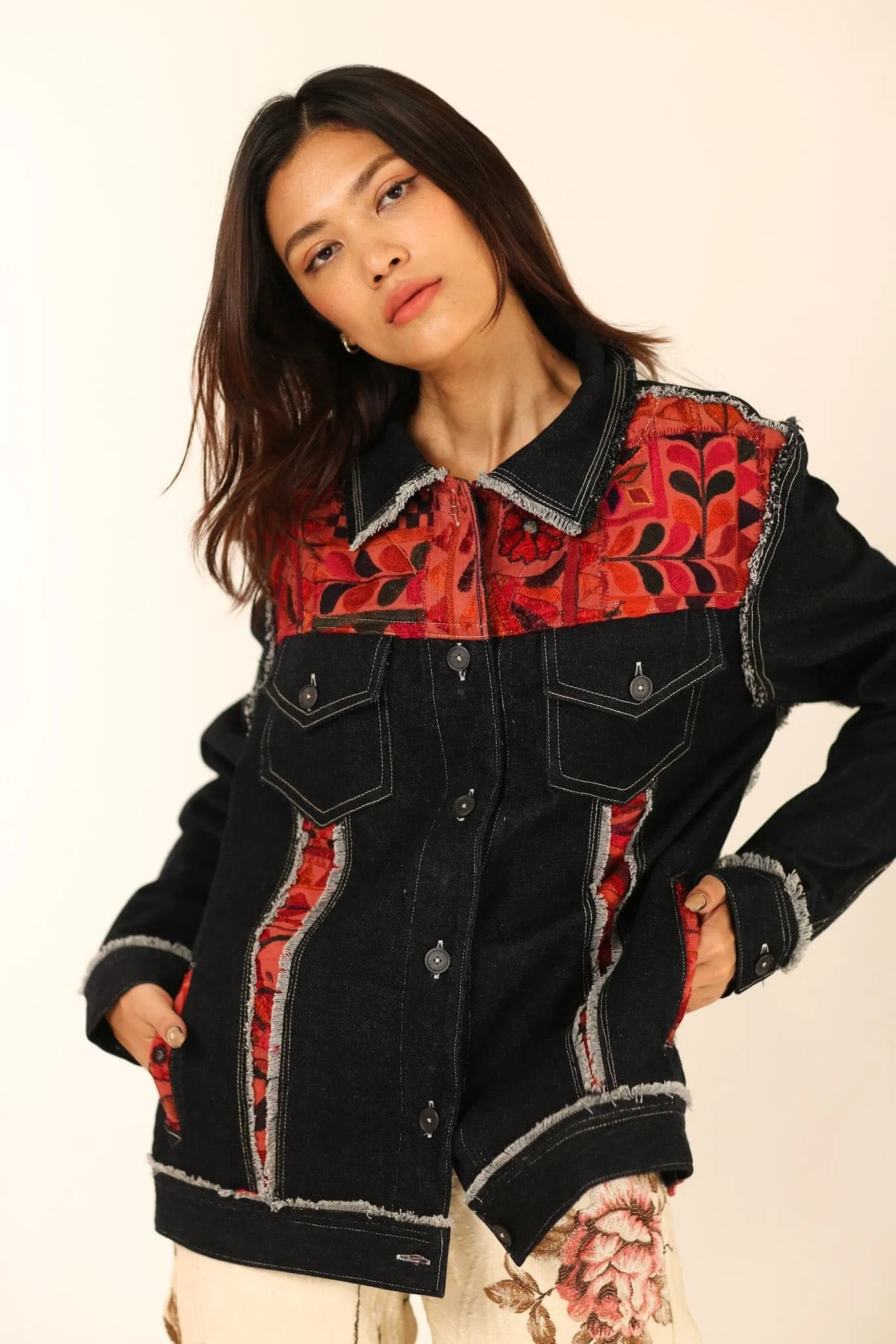 DENIM EMBROIDERED PATCHWORK JACKET FARSIS