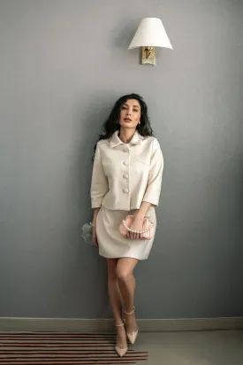 “Diamantée“ Wool Coat Set With “ Coupé “ Skirt In Ivory