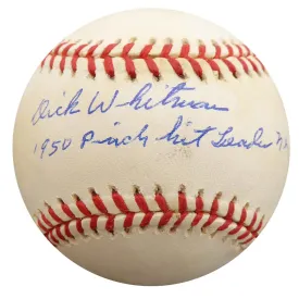 Dick Whitman Autographed Official NL Baseball Brooklyn Dodgers "1950 Pinch Hit Leader NL" Beckett BAS #F27823