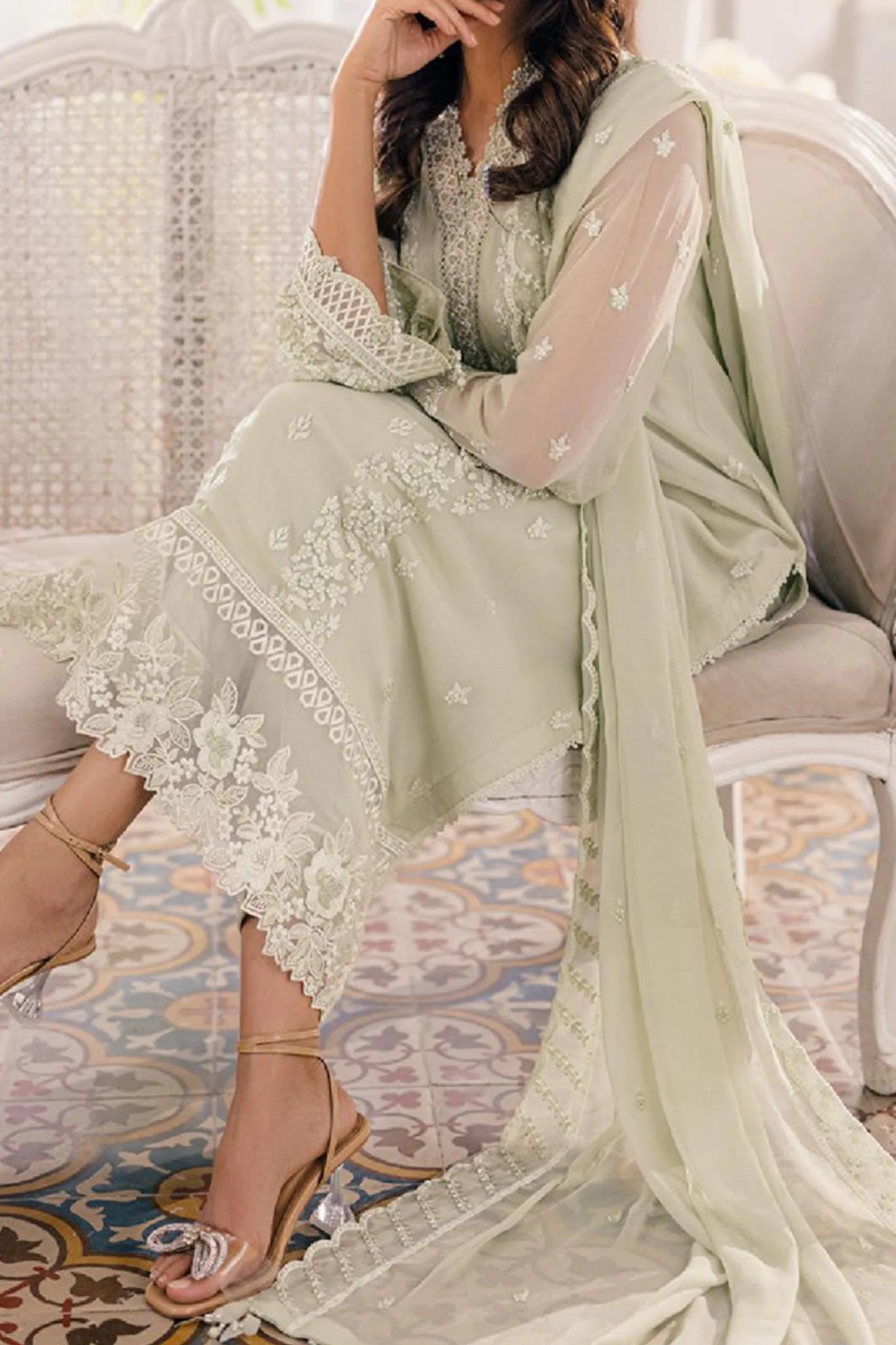 Eid Drop 1 By Azure Unstitched 3 Piece Ensembles Chiffon Collection'2024-D-04-Enchanted Moss