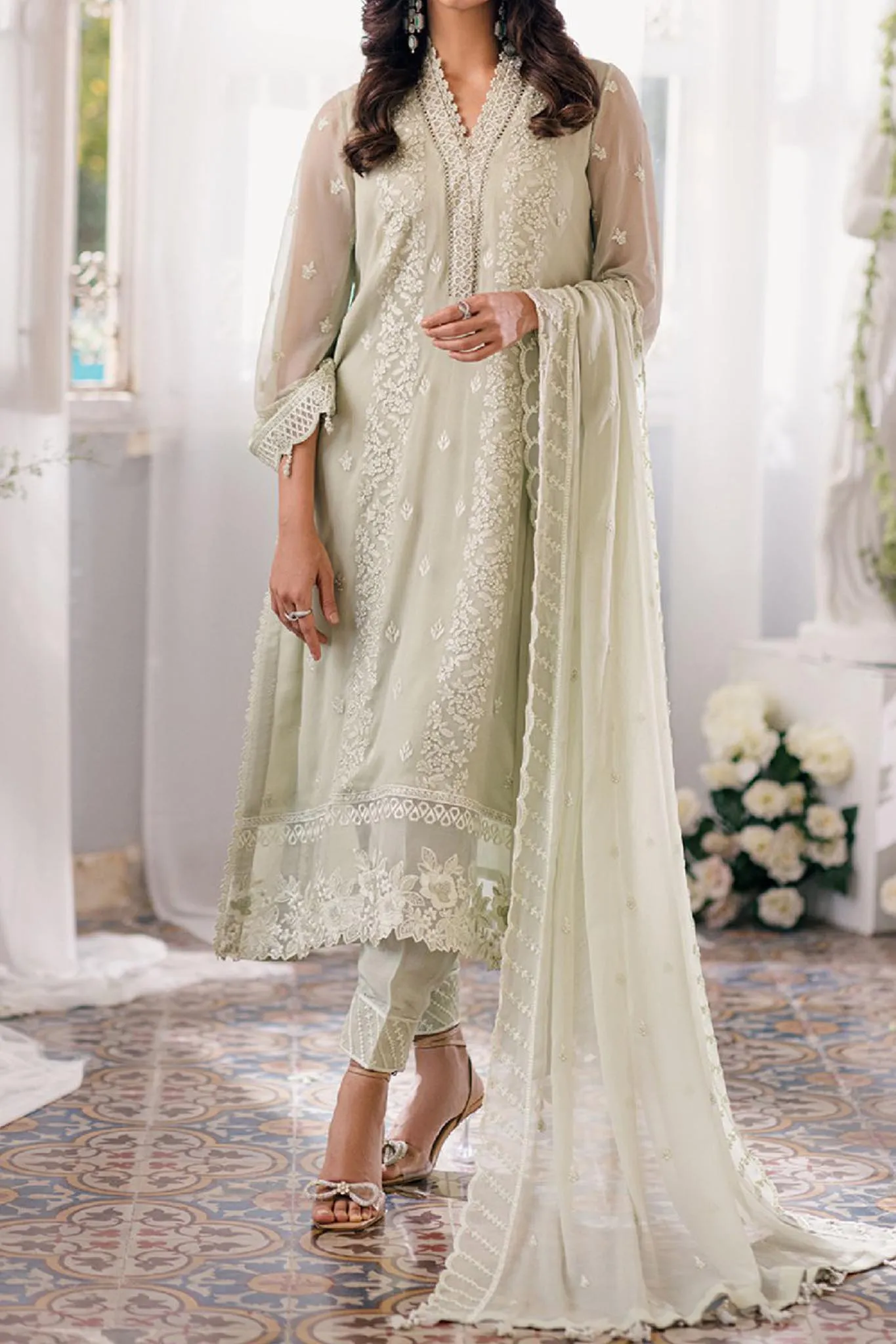 Eid Drop 1 By Azure Unstitched 3 Piece Ensembles Chiffon Collection'2024-D-04-Enchanted Moss