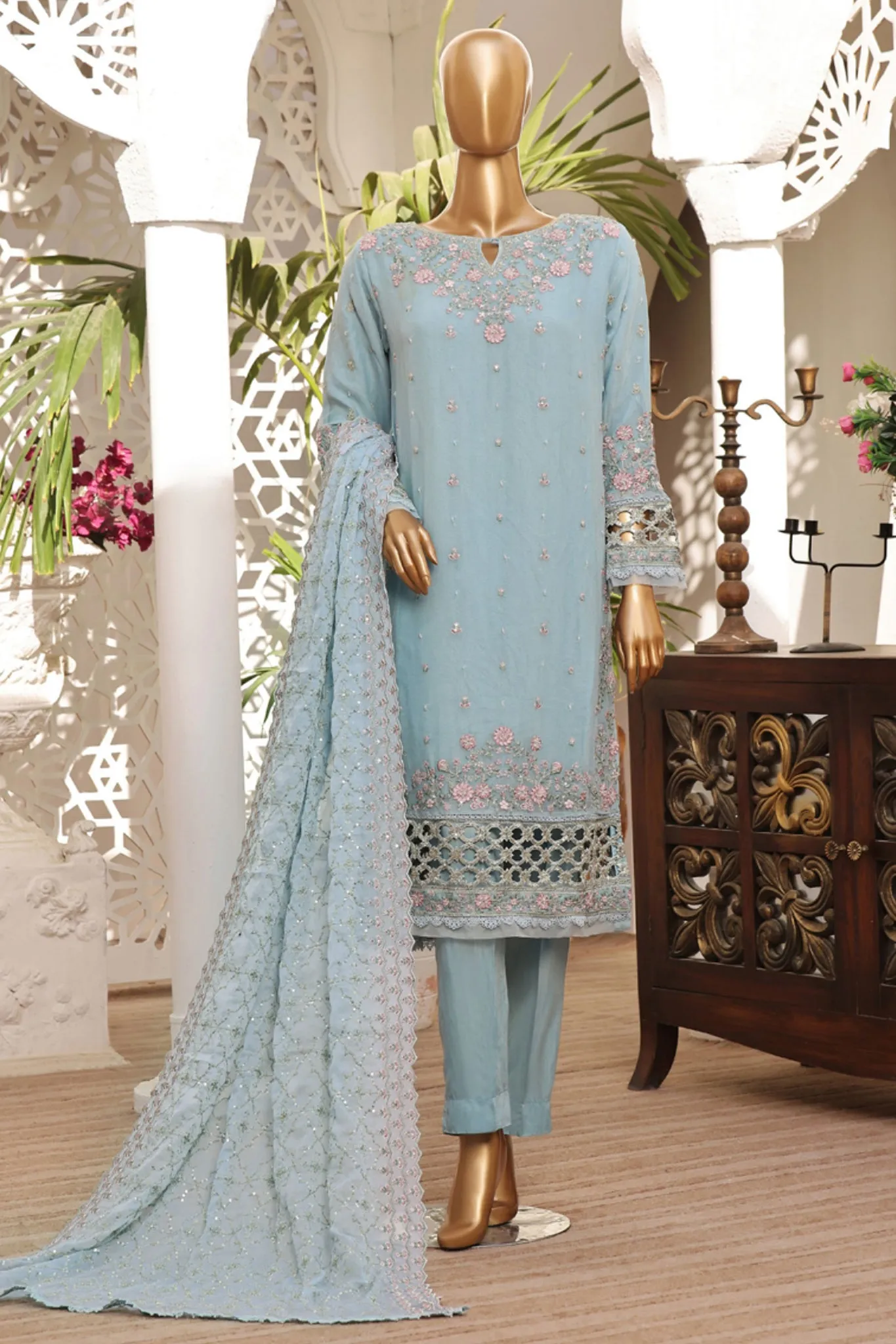 Fasaane By HZ Stitched 3 Piece Formals Chiffon Vol-03 Collection'2024-HZK-166-Ferozi