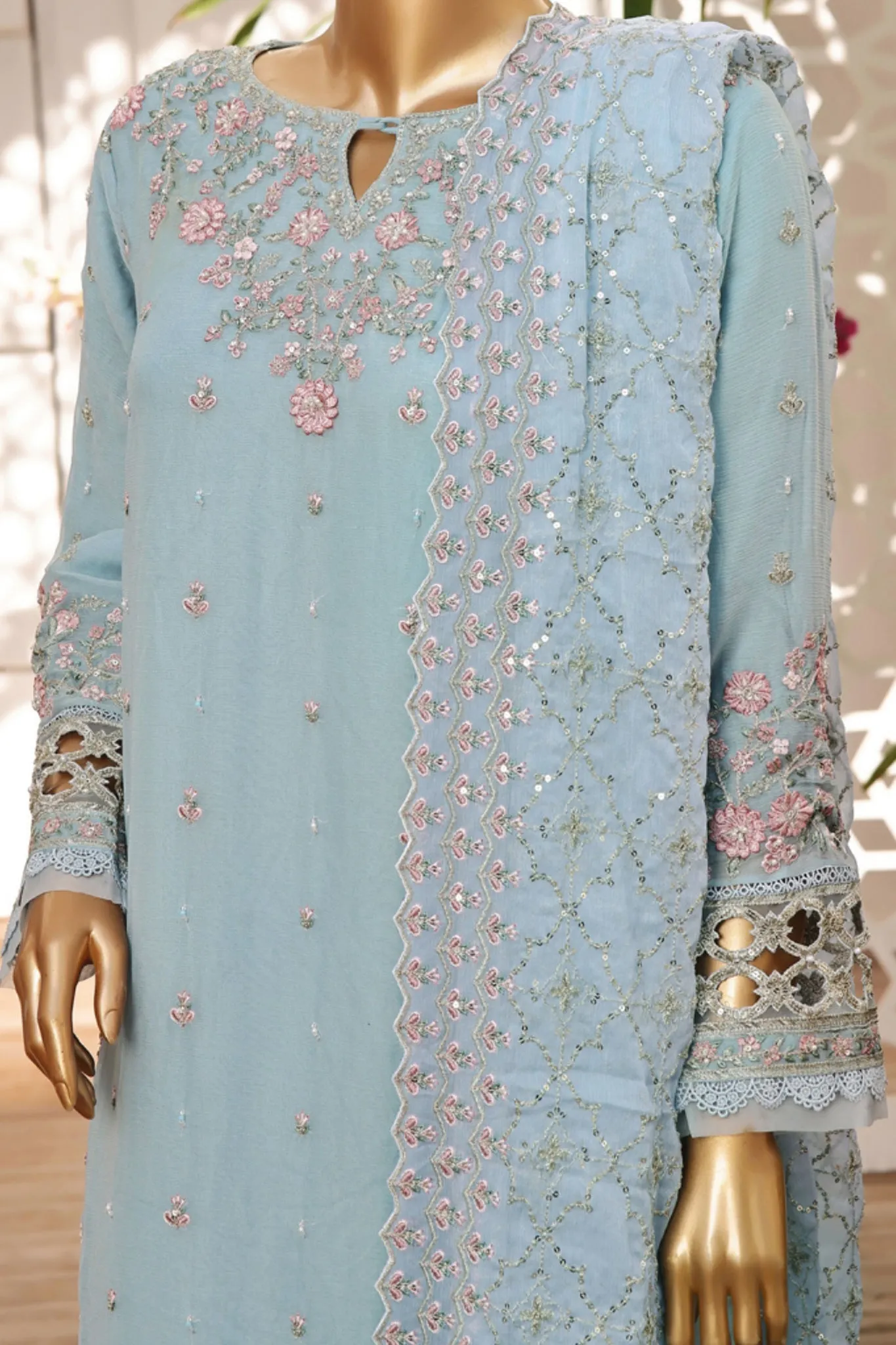 Fasaane By HZ Stitched 3 Piece Formals Chiffon Vol-03 Collection'2024-HZK-166-Ferozi