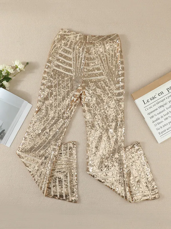 Flared Pants High Waisted Contrast Color Striped Sequined Pants