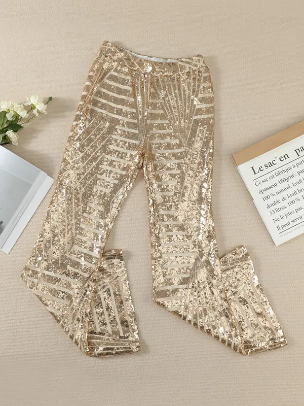 Flared Pants High Waisted Contrast Color Striped Sequined Pants