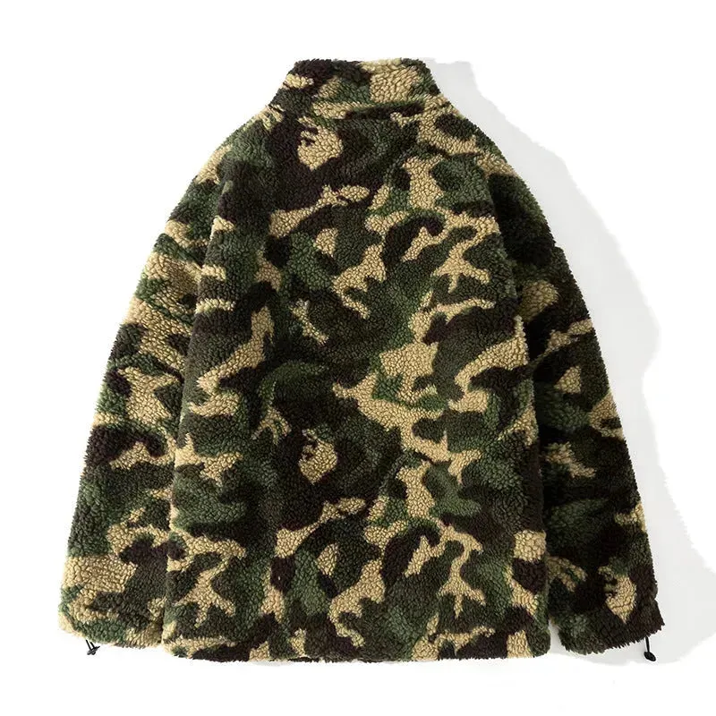 Fleece Army Camouflage Zip up Cotton Padded Winter Cardigan for Men