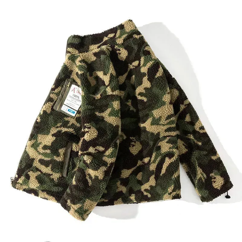 Fleece Army Camouflage Zip up Cotton Padded Winter Cardigan for Men