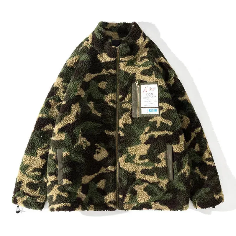 Fleece Army Camouflage Zip up Cotton Padded Winter Cardigan for Men