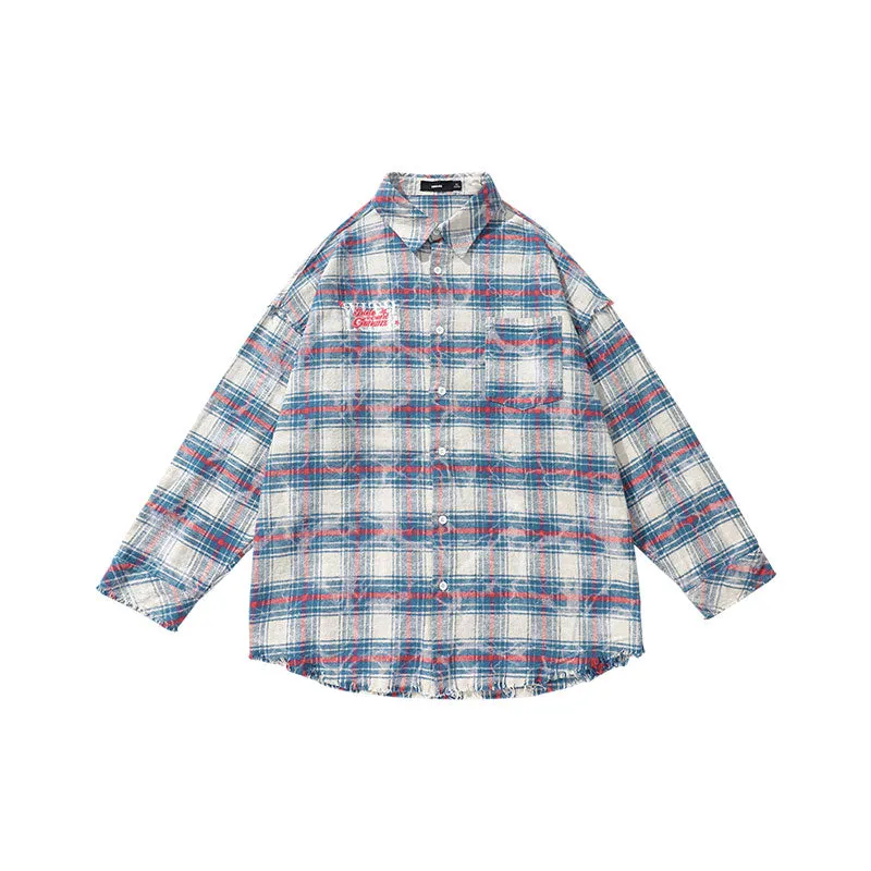 【GENANX2024NEW】Vintage chequered alphabet embroidered cotton woolen shirt