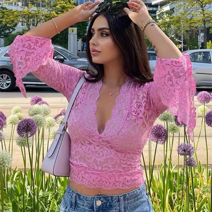 Giabella Lace Top in Pink