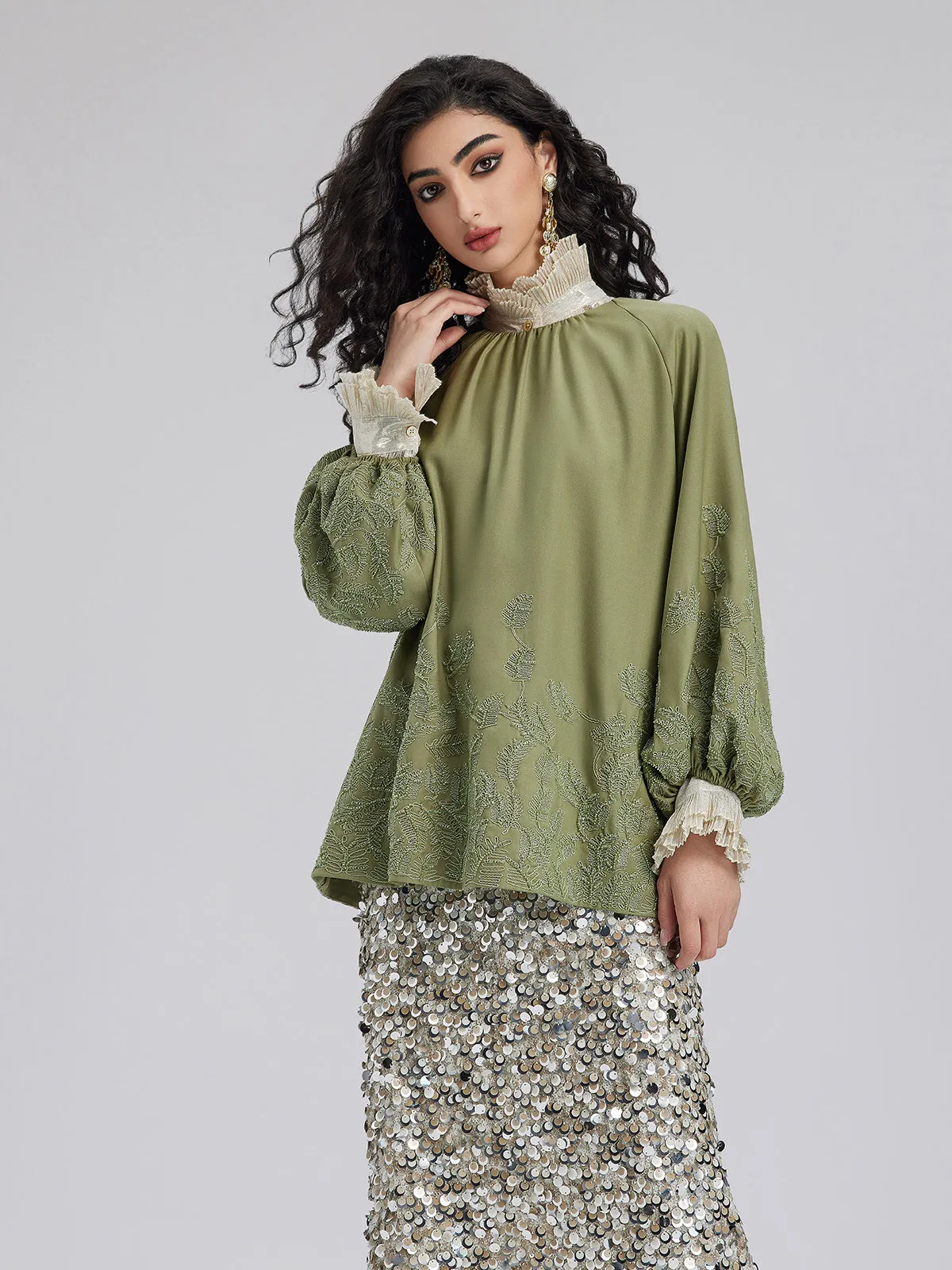 Green Beaded Embroidered Top