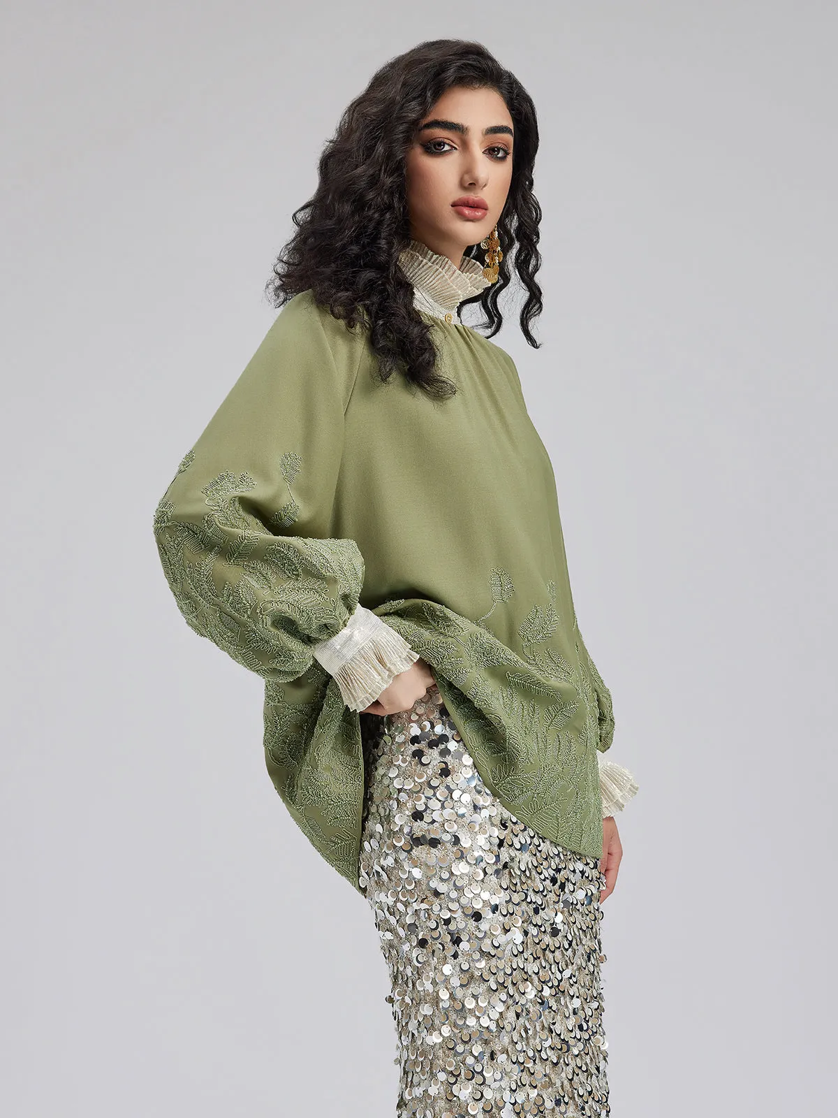 Green Beaded Embroidered Top