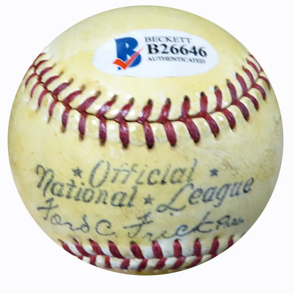 Harry Danning Autographed Official NL Frick Baseball New York Giants Vintage Beckett BAS #B26646