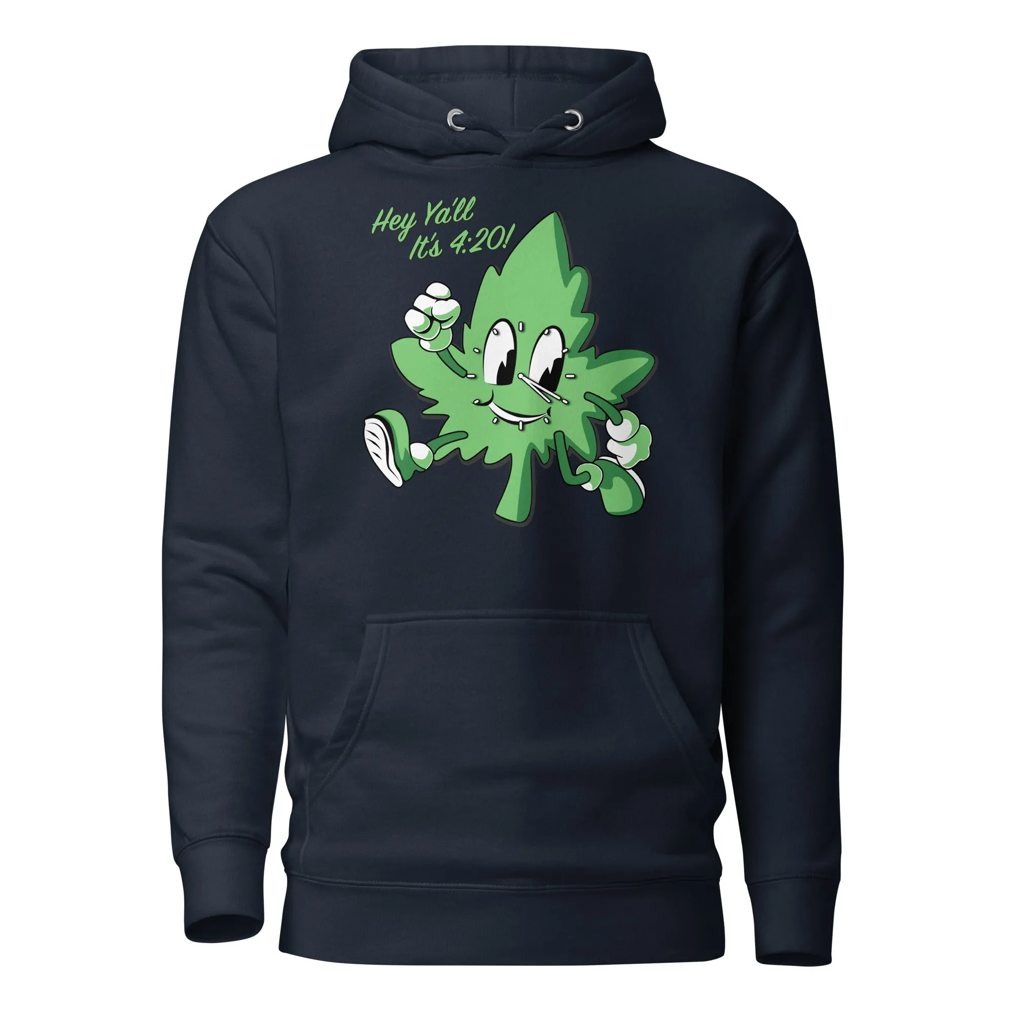 Hey Y'all It's 4:20! Funny Cannabis Hoodie with Cartoon Leaf – Perfect for Marijuana Enthusiasts