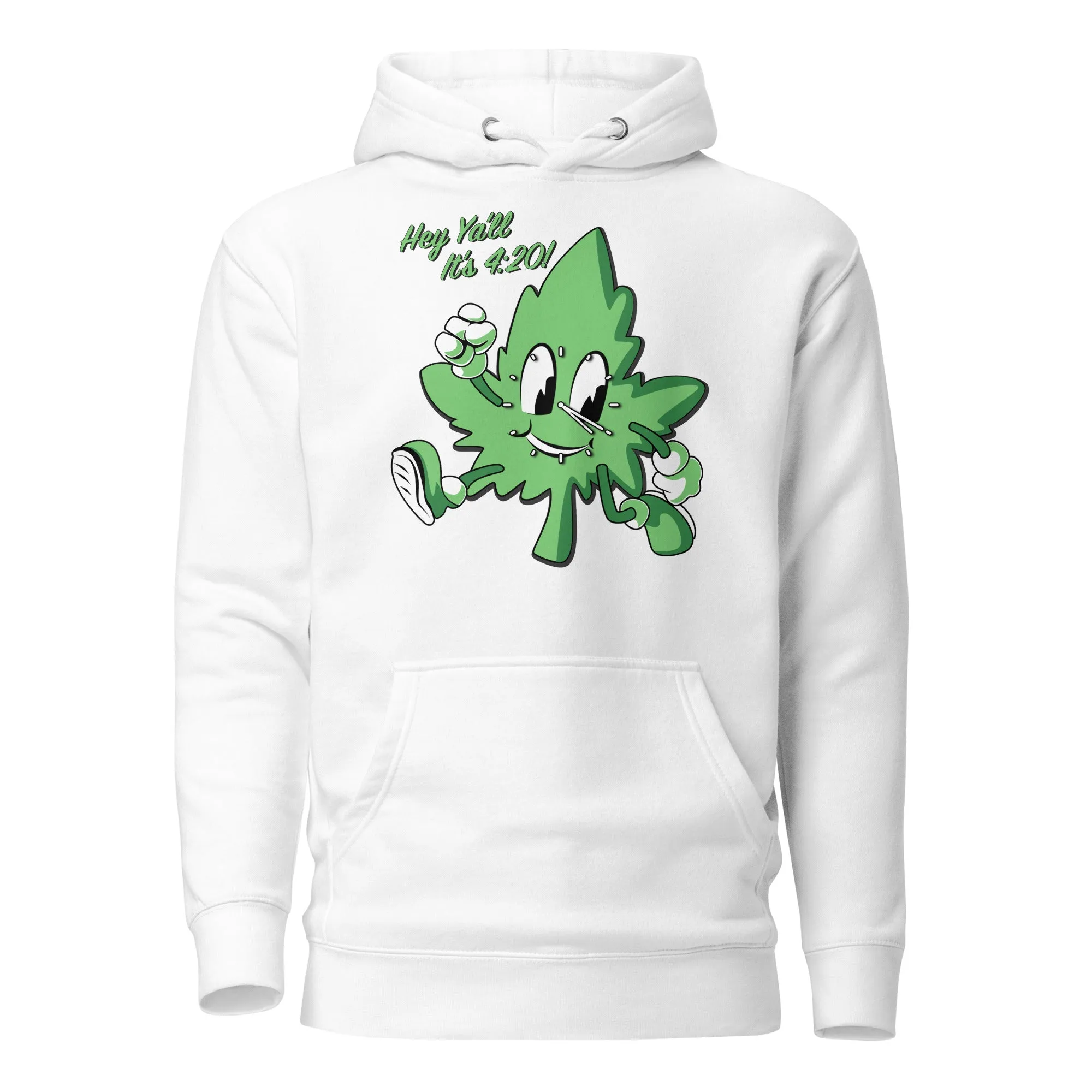 Hey Y'all It's 4:20! Funny Cannabis Hoodie with Cartoon Leaf – Perfect for Marijuana Enthusiasts