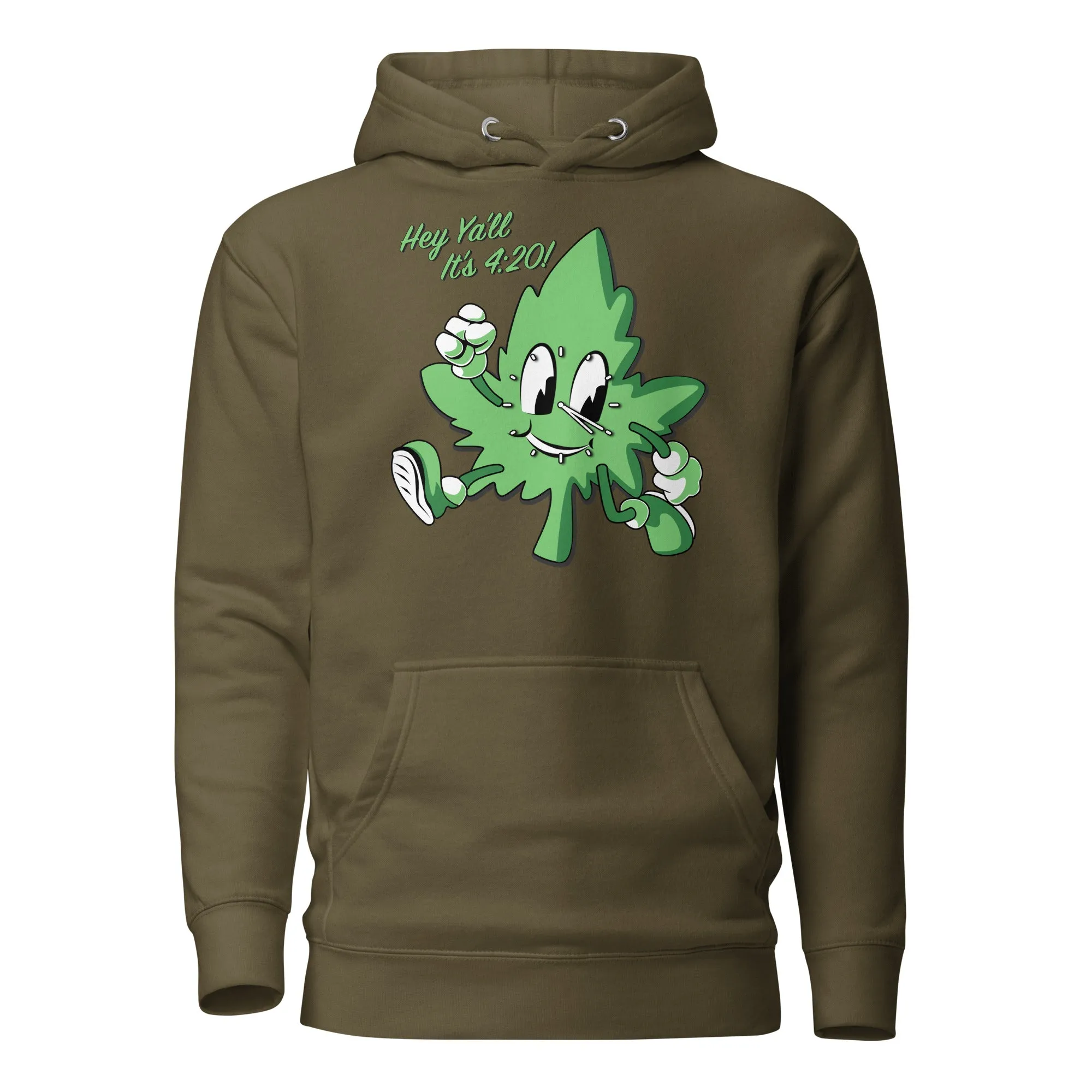 Hey Y'all It's 4:20! Funny Cannabis Hoodie with Cartoon Leaf – Perfect for Marijuana Enthusiasts