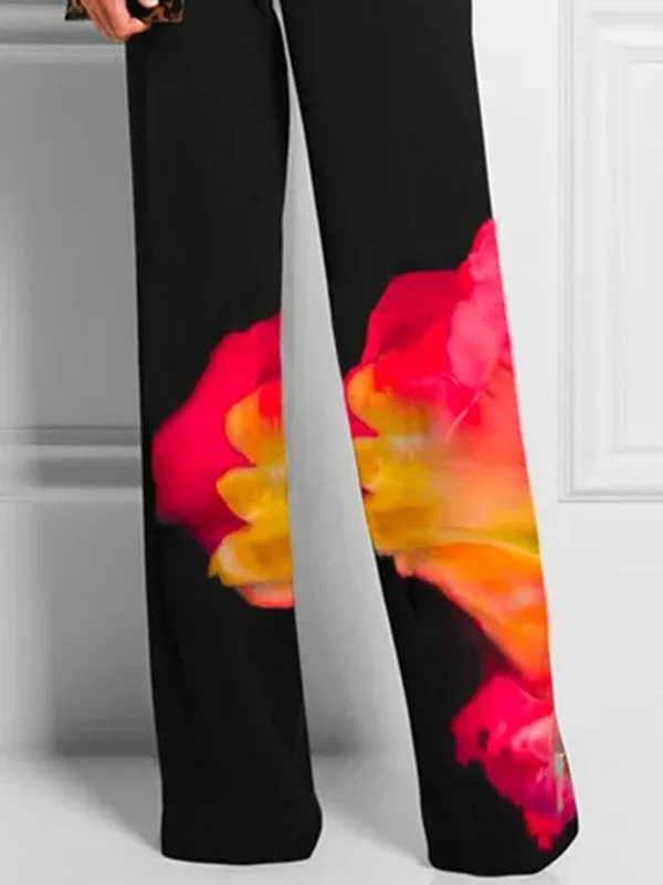 High Waisted Loose Contrast Color Printed Pants Trousers