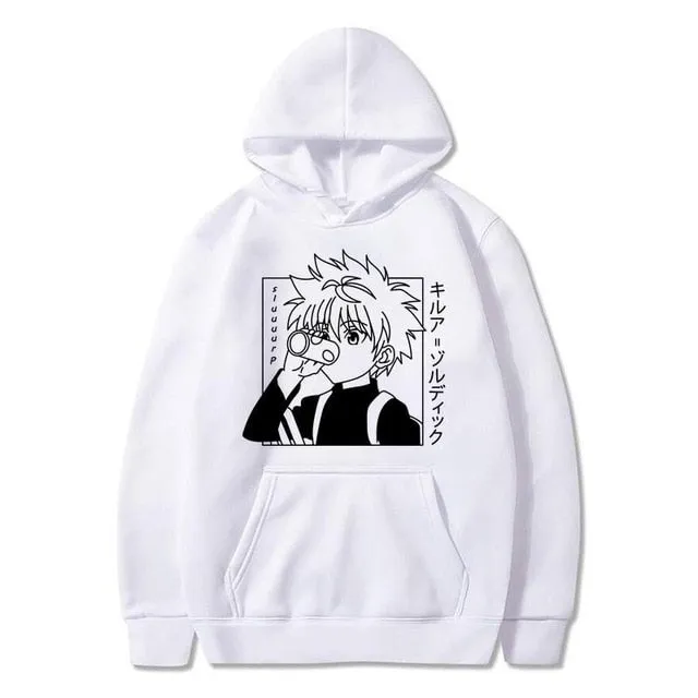 Japanese Anime Funny Killua Eyes Killua HxH Hoodies 2020 Winter Japan Style Hunter X Hunter Sweatshirts Streetwear for Women/men