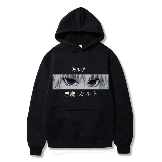 Japanese Anime Funny Killua Eyes Killua HxH Hoodies 2020 Winter Japan Style Hunter X Hunter Sweatshirts Streetwear for Women/men