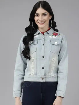 Jashvi Light Blue Front Open Embroidered Jacket