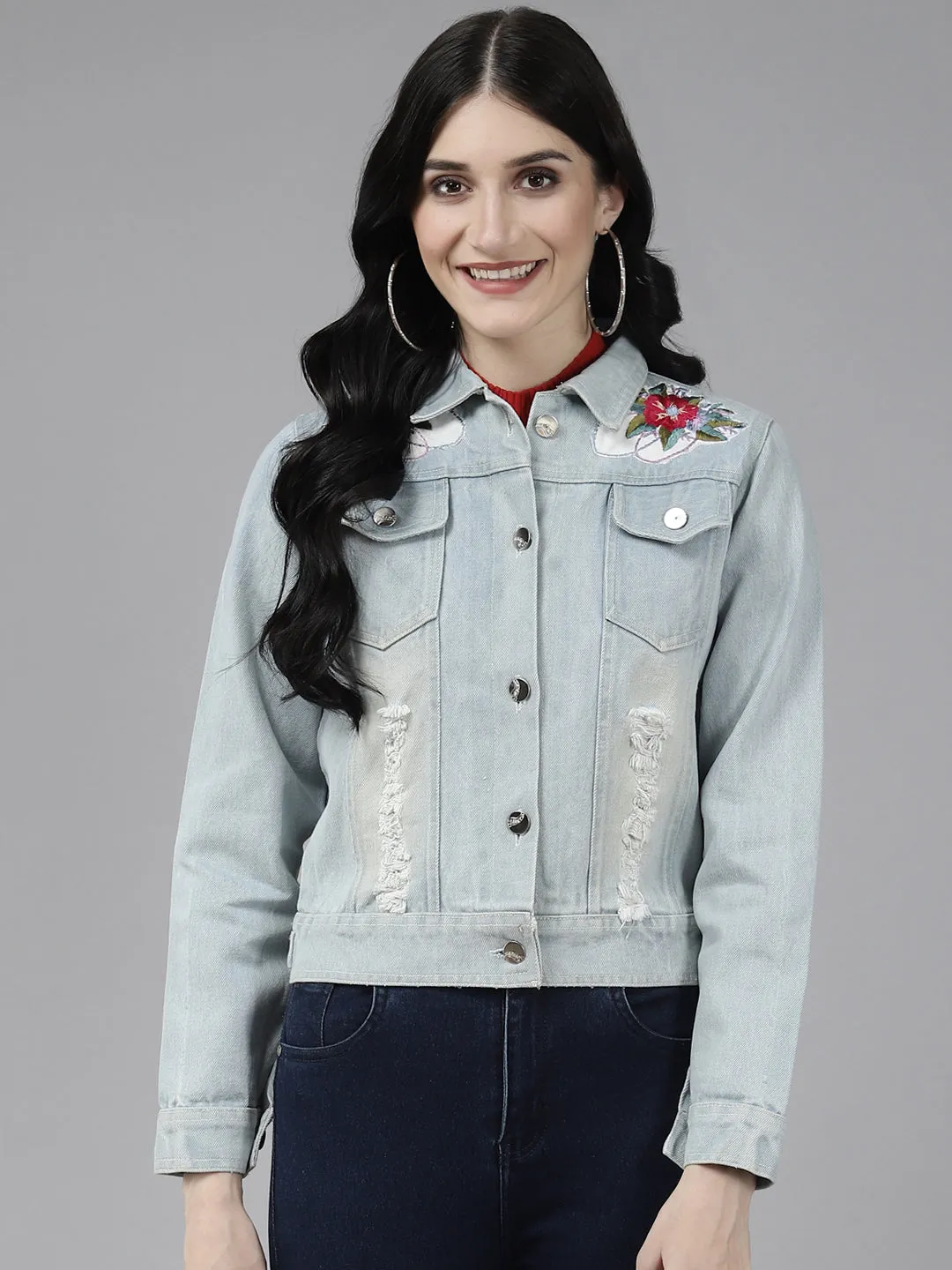 Jashvi Light Blue Front Open Embroidered Jacket