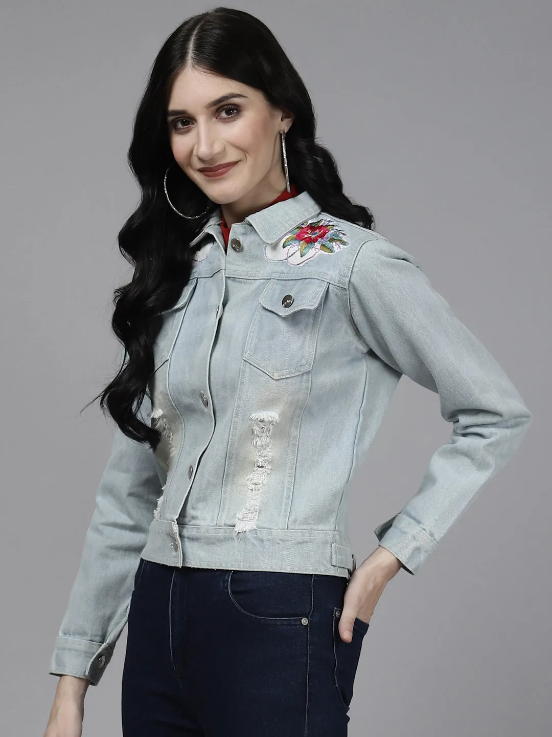 Jashvi Light Blue Front Open Embroidered Jacket