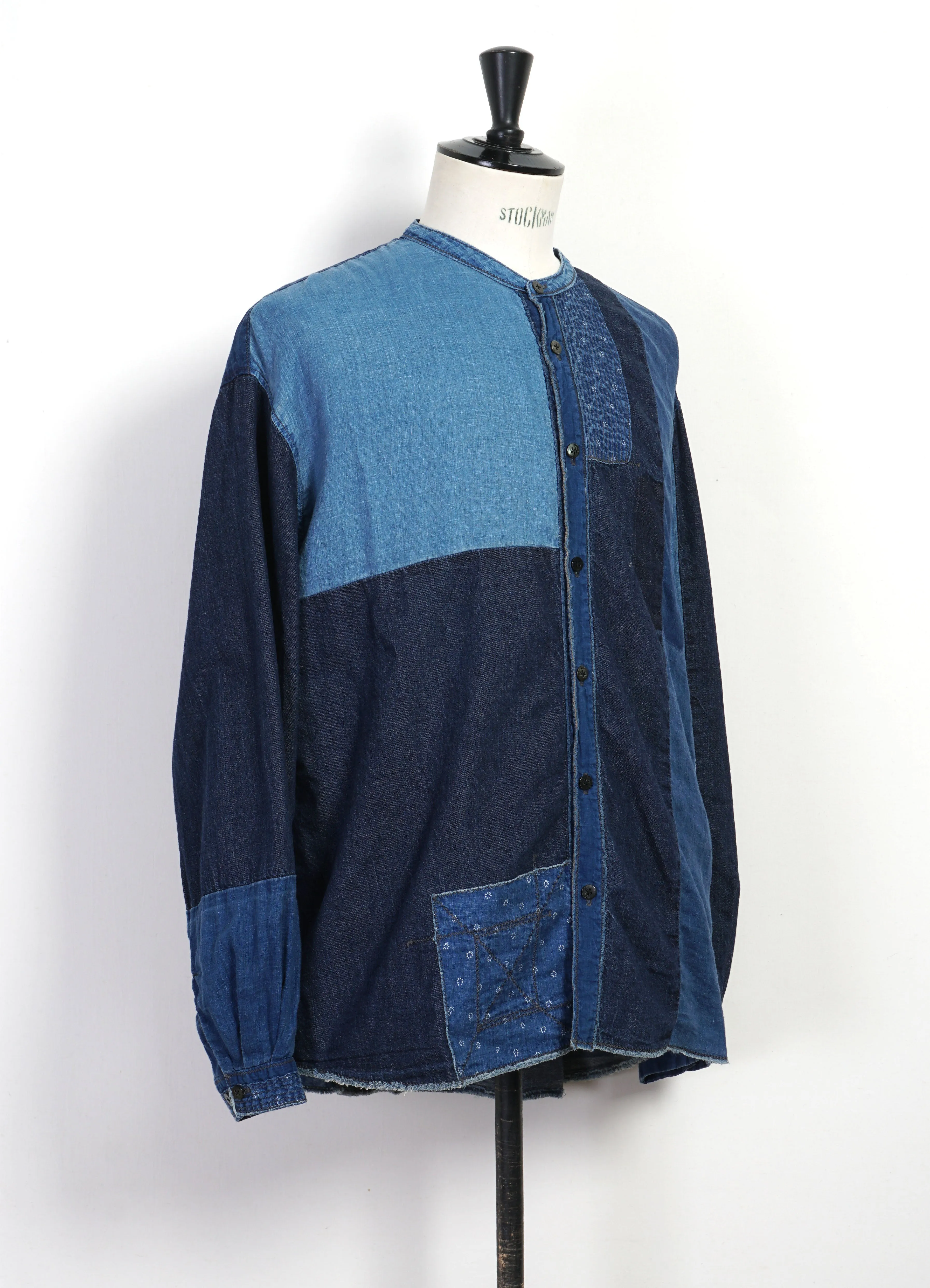 KATMANDU | Patchwork Shirt With Band Collar | Indigo