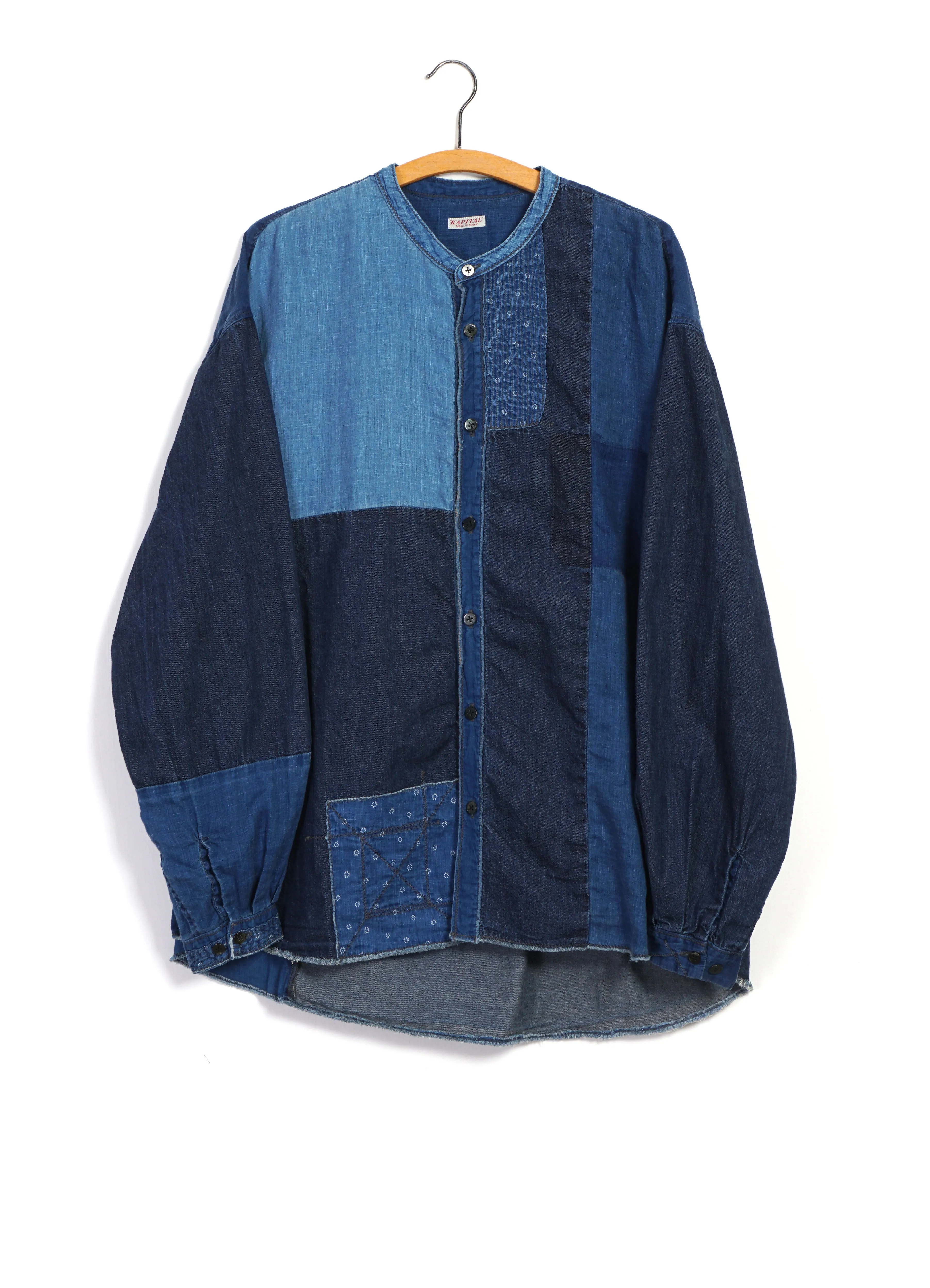 KATMANDU | Patchwork Shirt With Band Collar | Indigo