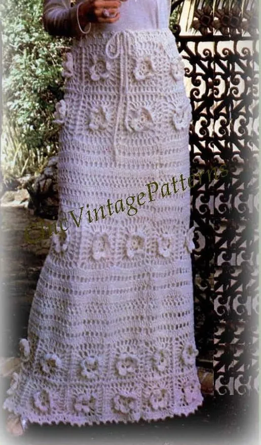 Ladies Long Skirt Crochet Pattern, 1970's Retro, Instant Download