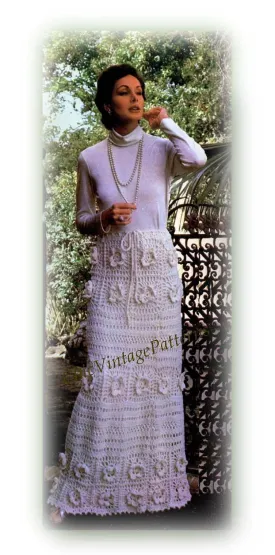 Ladies Long Skirt Crochet Pattern, 1970's Retro, Instant Download