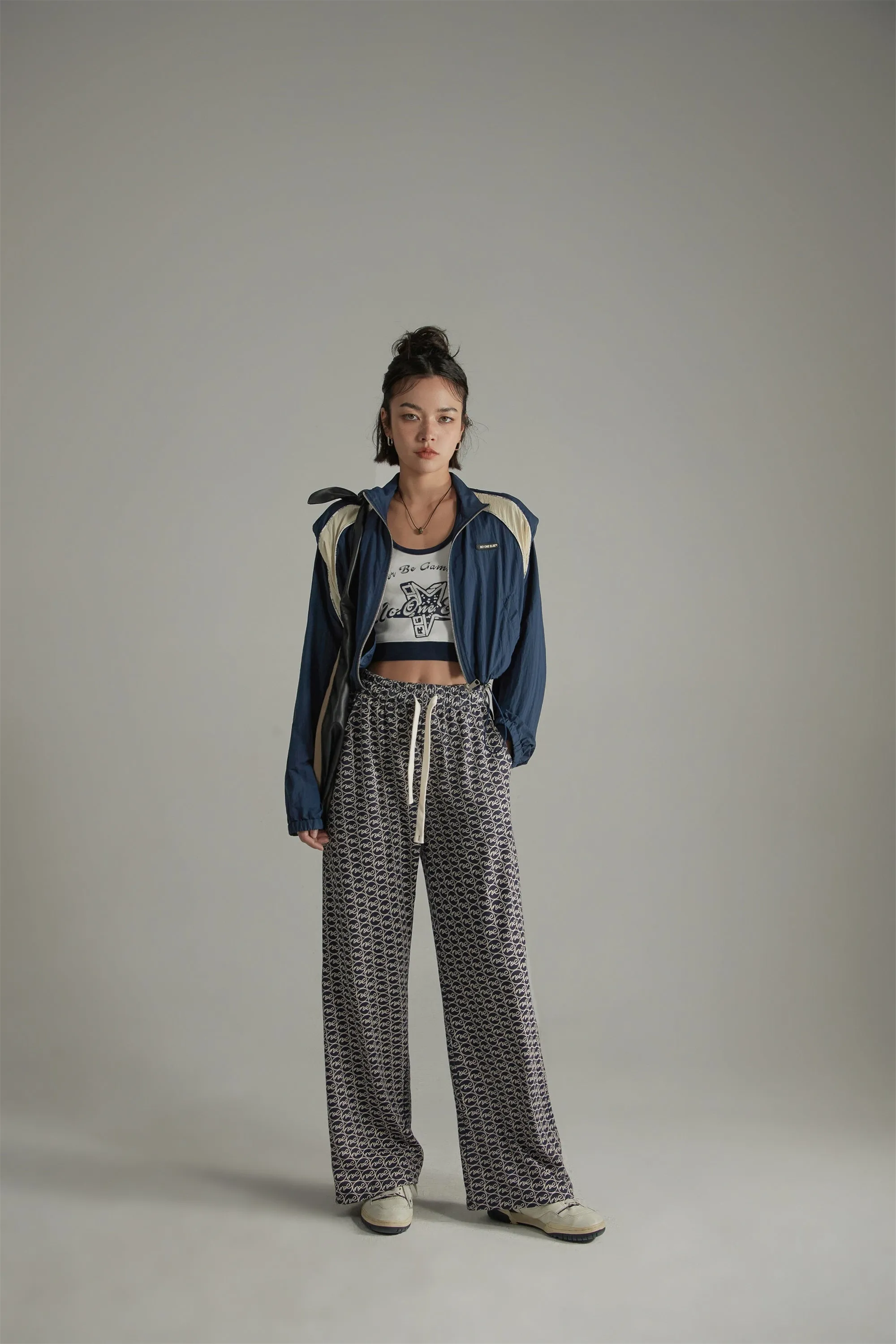 Letter Fully Printed Wide Leg Casual Pants