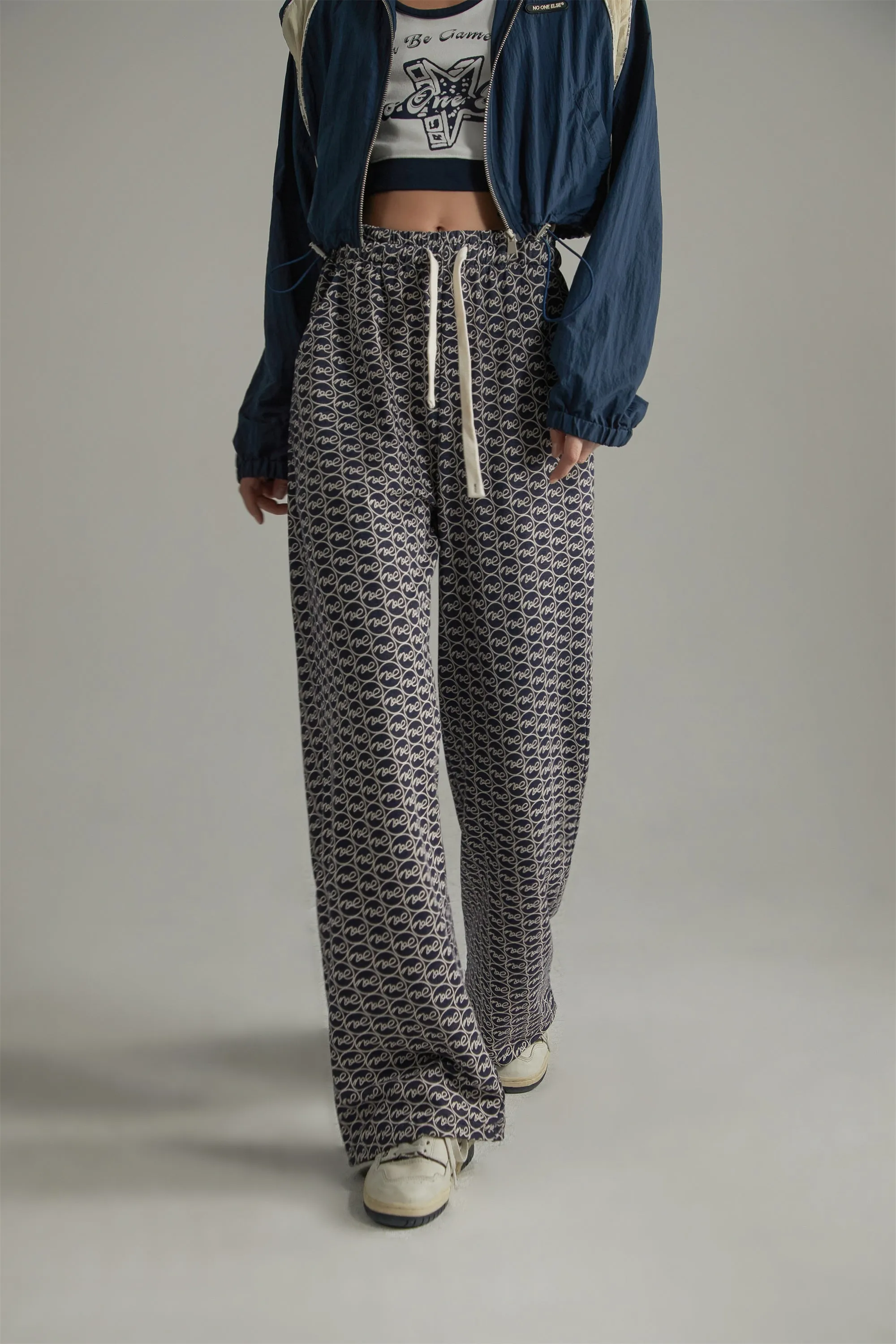 Letter Fully Printed Wide Leg Casual Pants