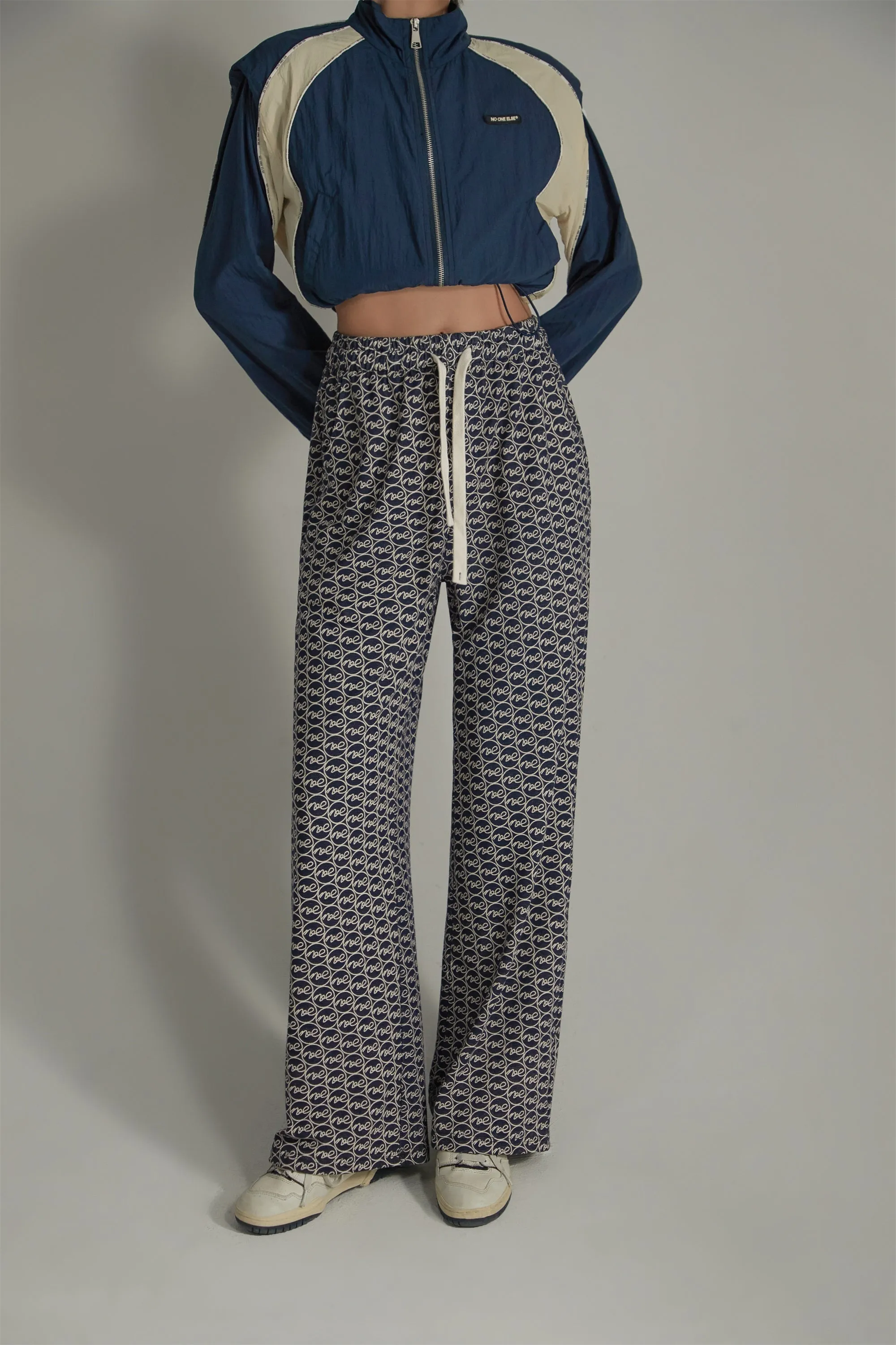 Letter Fully Printed Wide Leg Casual Pants