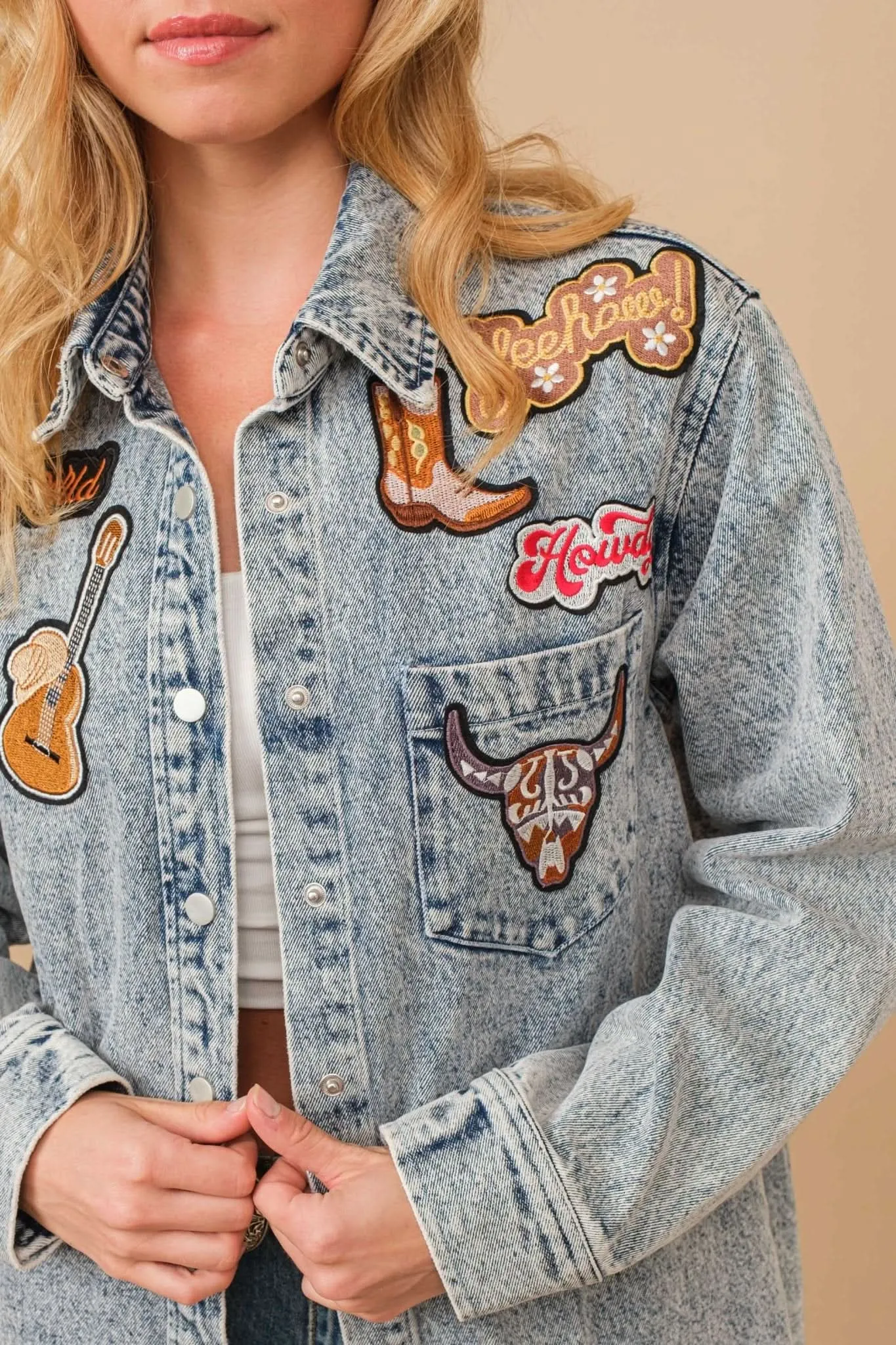 Light Wash Snap Up Rodeo Denim Jacket