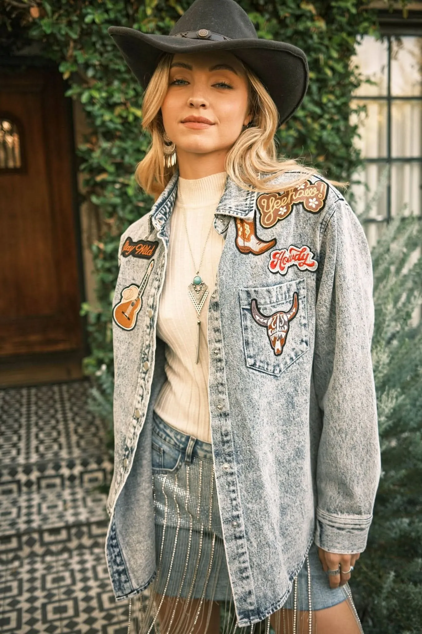 Light Wash Snap Up Rodeo Denim Jacket