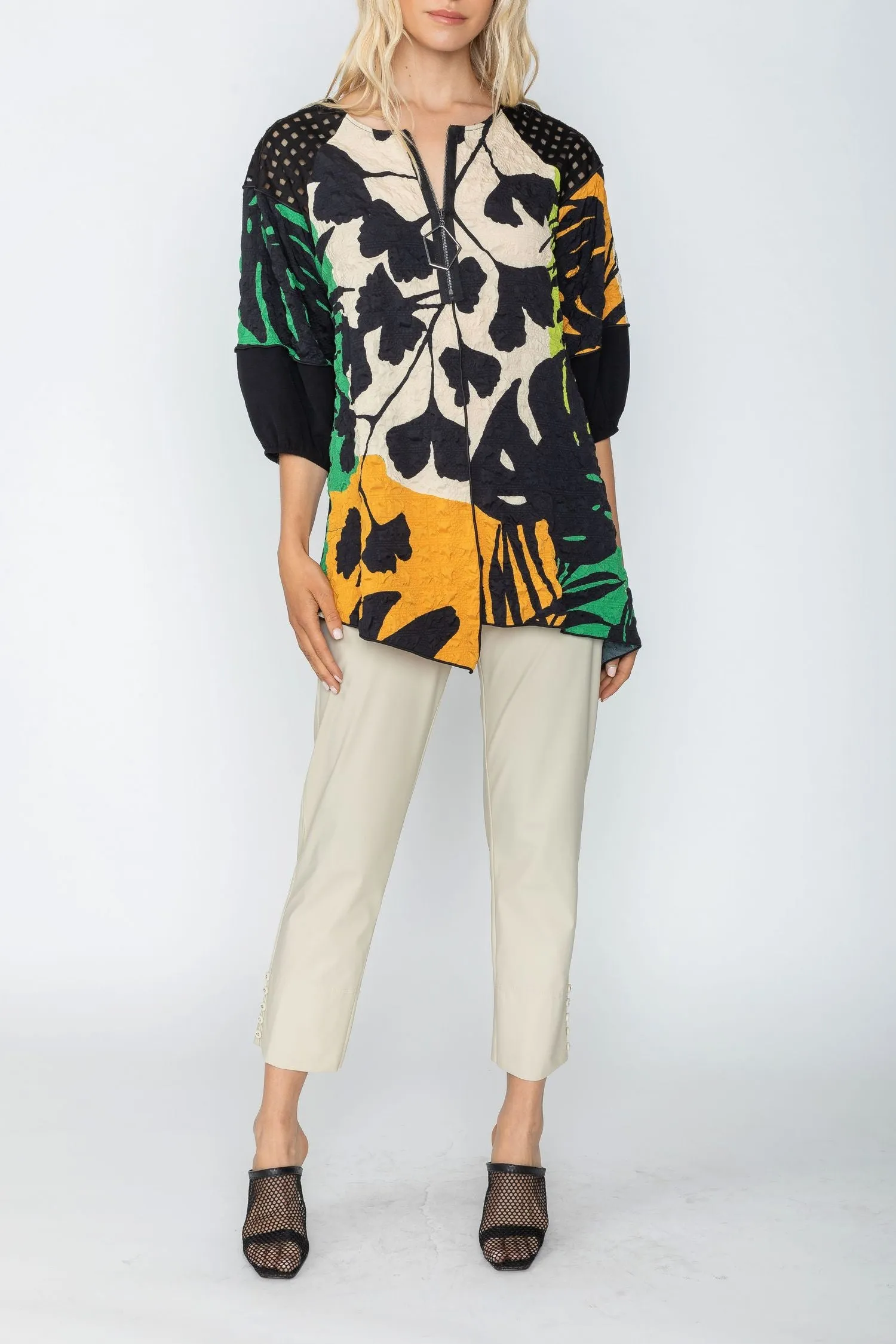 Lime Lantern Sleeve Tropical Print Tunic Top