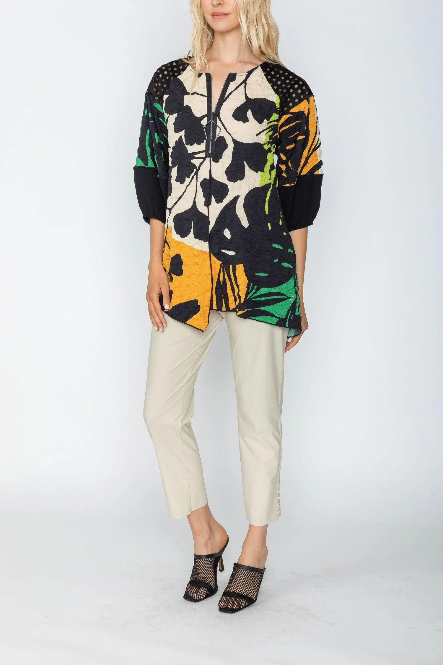 Lime Lantern Sleeve Tropical Print Tunic Top