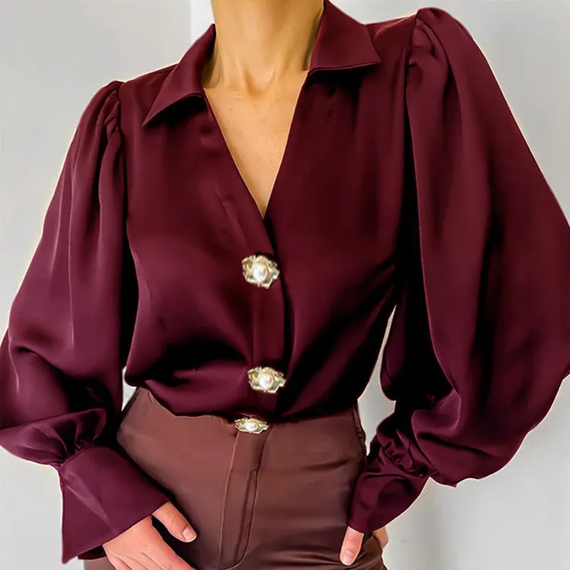 Loose Lantern Sleeve Formal Blouse - Culture Heaven Special