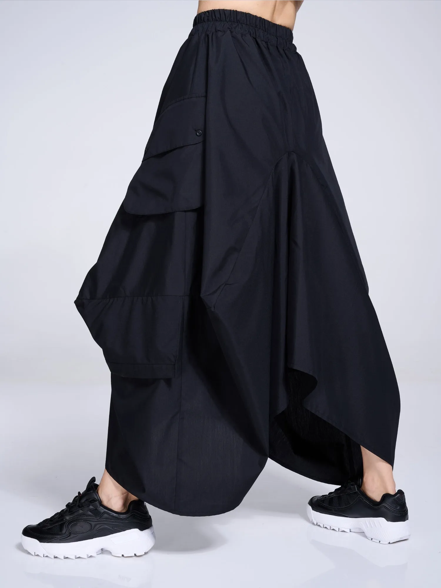 Maxi Skirt With Drapings In Black