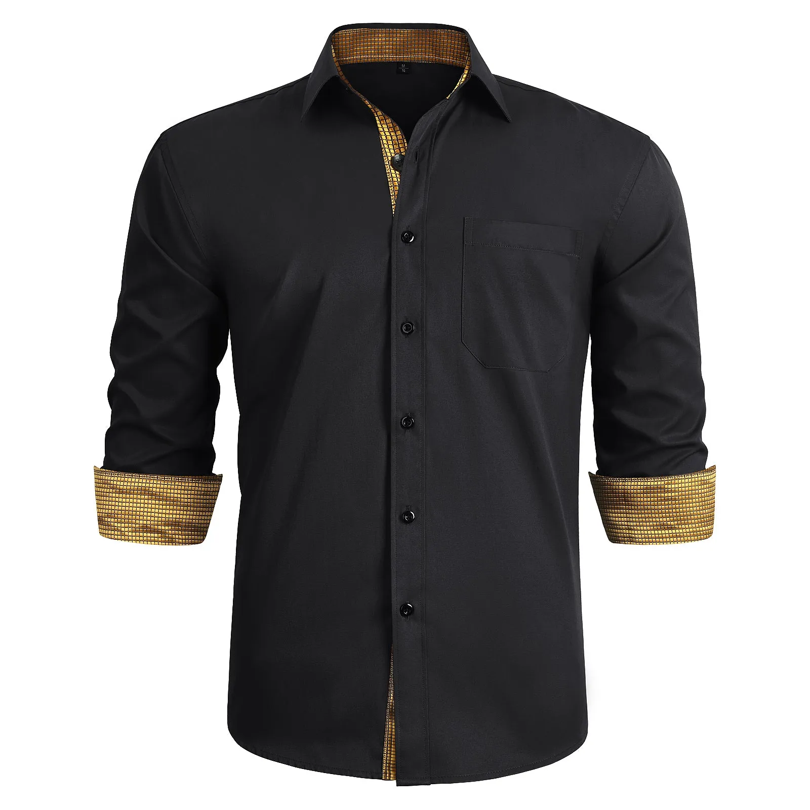 Men's Button Down Contrast Color Dress Shirt - BLACK & GOLD