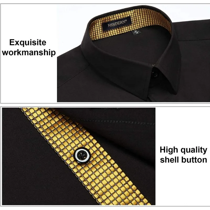 Men's Button Down Contrast Color Dress Shirt - BLACK & GOLD