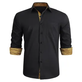 Men's Button Down Contrast Color Dress Shirt - BLACK & GOLD