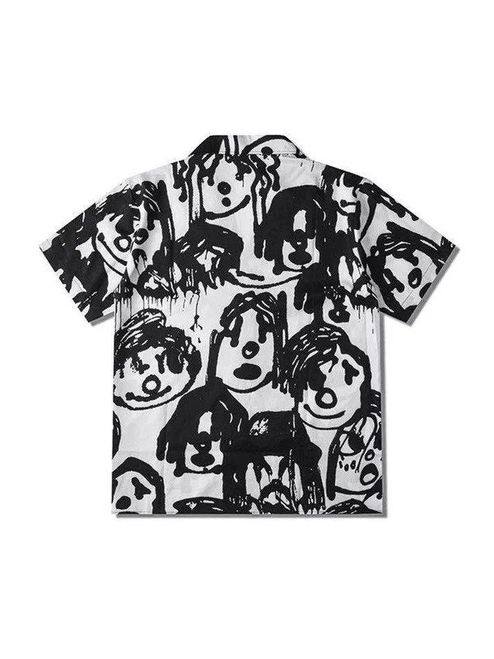 Men's Cartoon Graffiti Print Button Down Shirt