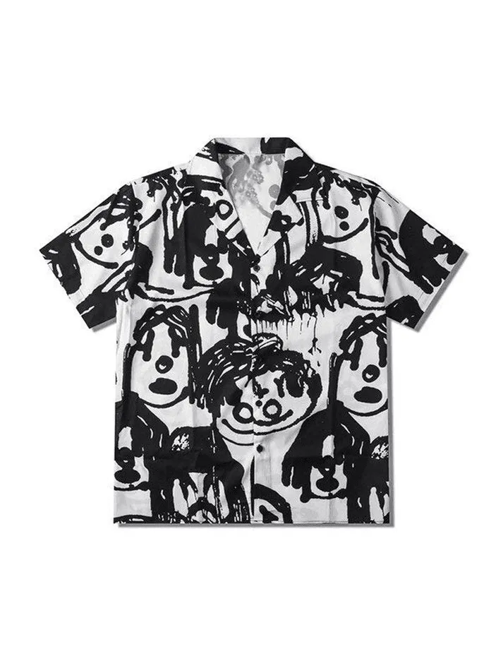 Men's Cartoon Graffiti Print Button Down Shirt