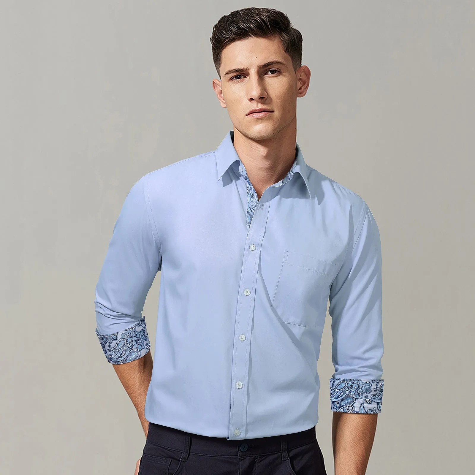 Men's Light Blue Dress Shirt with Pocket - LIGHT BLUE